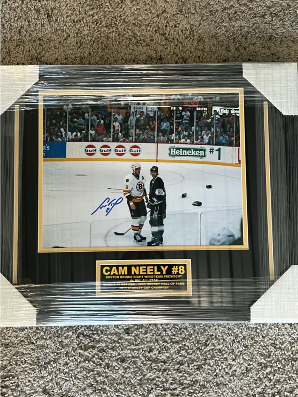 Cam Neely #8 Framed Signed Hockey Photo - Black/Gold Mat